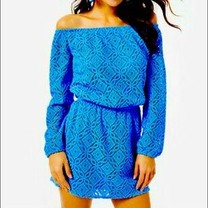 Lilly Pulitzer Lana skort romper in trellis lace blue thistle, Large NWT